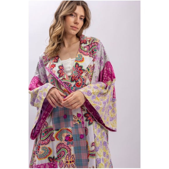Bluevelvet Jackets & Blazers - Bluevelvet Multicolor Floral Patchwork Button Down Loose Fit Light jacket Shacke